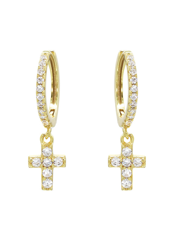 Gold Cross CZ Hoop Earrings | Appx. 1.3 Grams