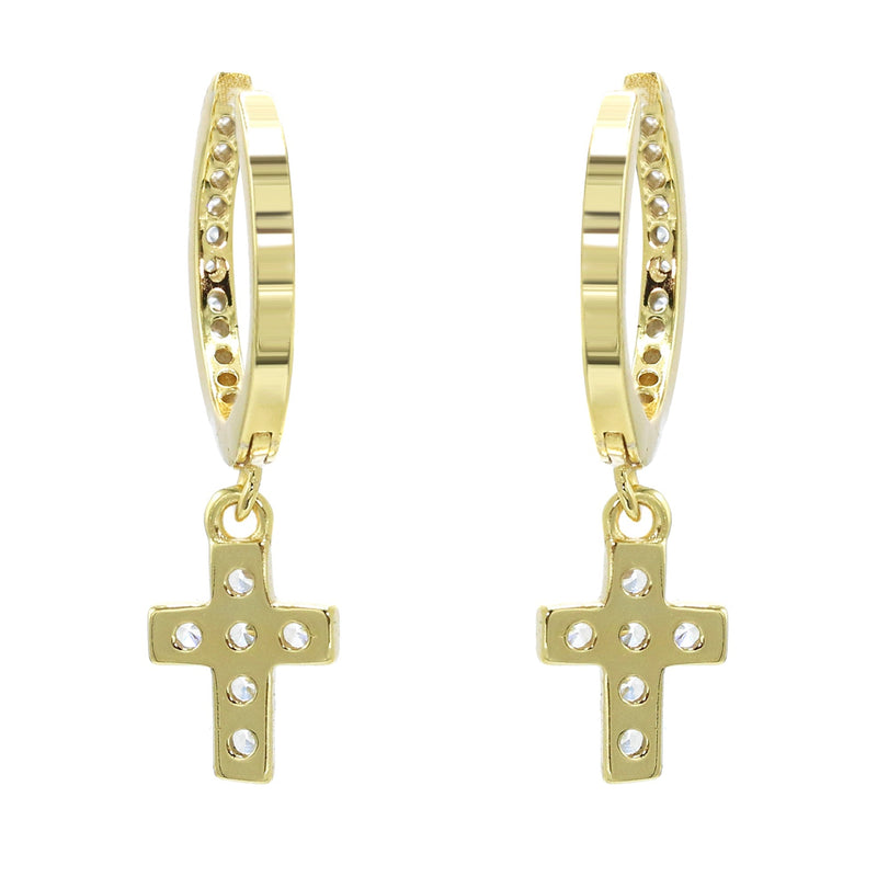 Gold Cross CZ Hoop Earrings | Appx. 1.3 Grams