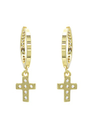 Gold Cross CZ Hoop Earrings | Appx. 1.3 Grams