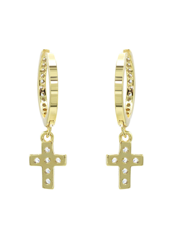 Gold Cross CZ Hoop Earrings | Appx. 1.3 Grams