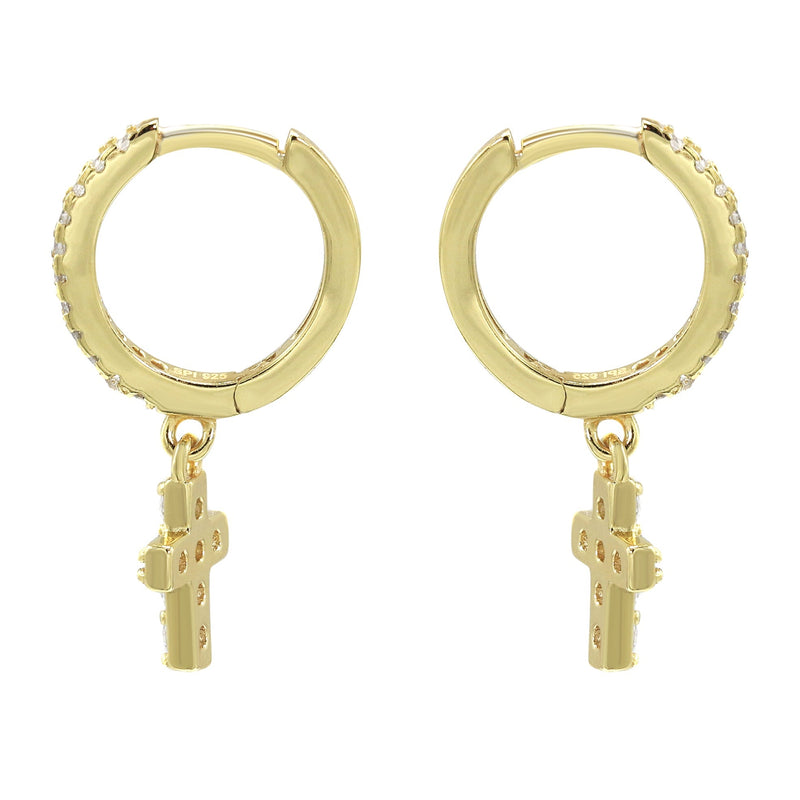 Gold Cross CZ Hoop Earrings | Appx. 1.3 Grams