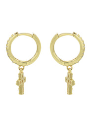 Gold Cross CZ Hoop Earrings | Appx. 1.3 Grams