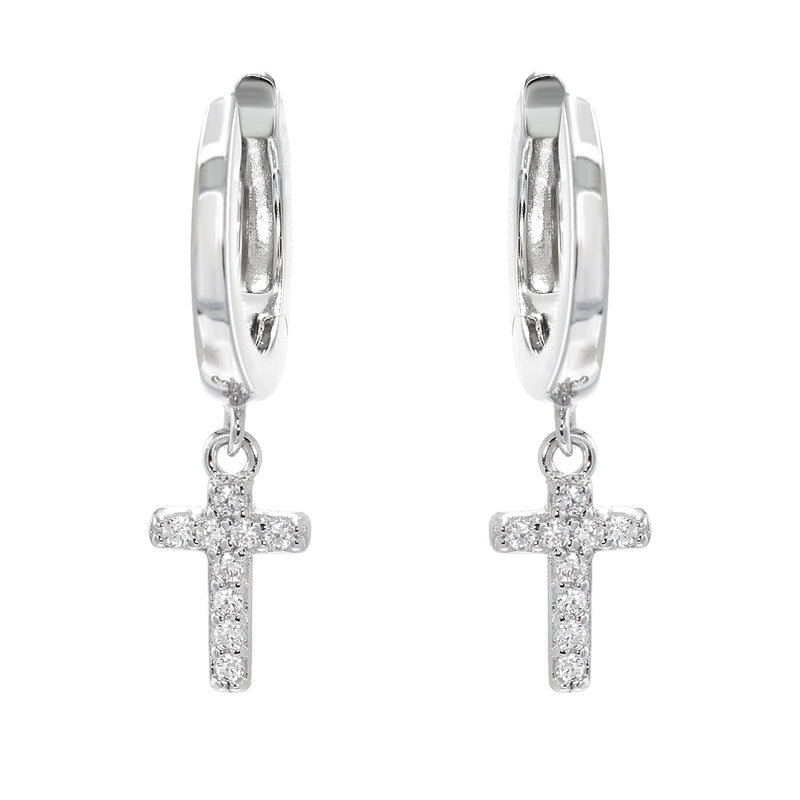 Silver CZ Hoop Cross Earring | Appx. 2 Grams