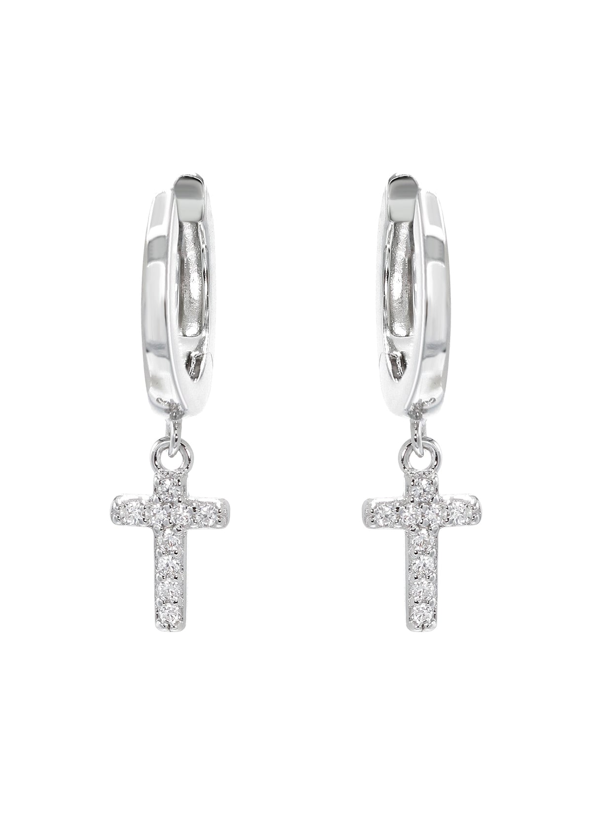 Silver CZ Hoop Cross Earring | Appx. 2 Grams