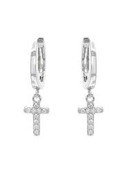 Silver CZ Hoop Cross Earring | Appx. 2 Grams
