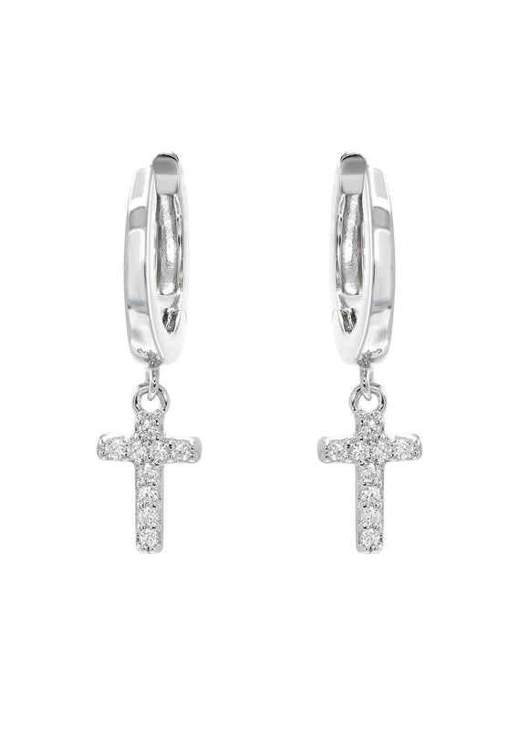 Silver CZ Hoop Cross Earring | Appx. 2 Grams