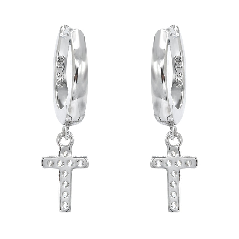 Silver CZ Hoop Cross Earring | Appx. 2 Grams