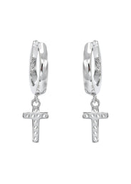 Silver CZ Hoop Cross Earring | Appx. 2 Grams