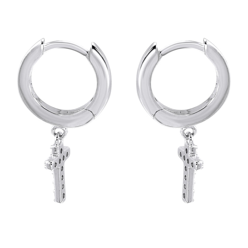 Silver CZ Hoop Cross Earring | Appx. 2 Grams