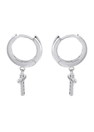 Silver CZ Hoop Cross Earring | Appx. 2 Grams