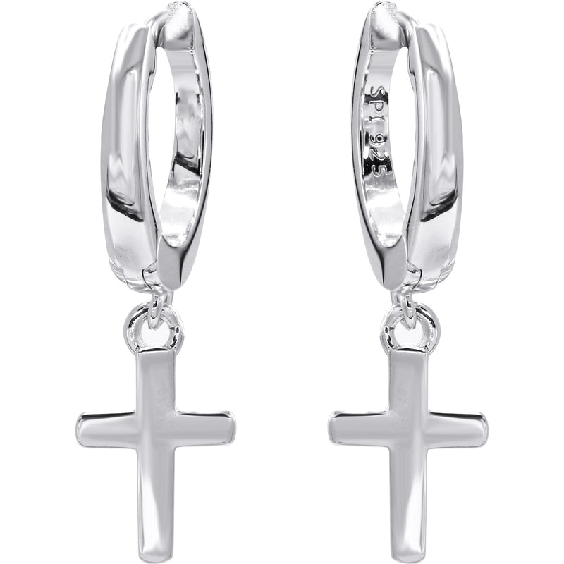 Silver Hoop Cross Earrings | Appx. 2 Grams