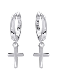 Silver Hoop Cross Earrings | Appx. 2 Grams