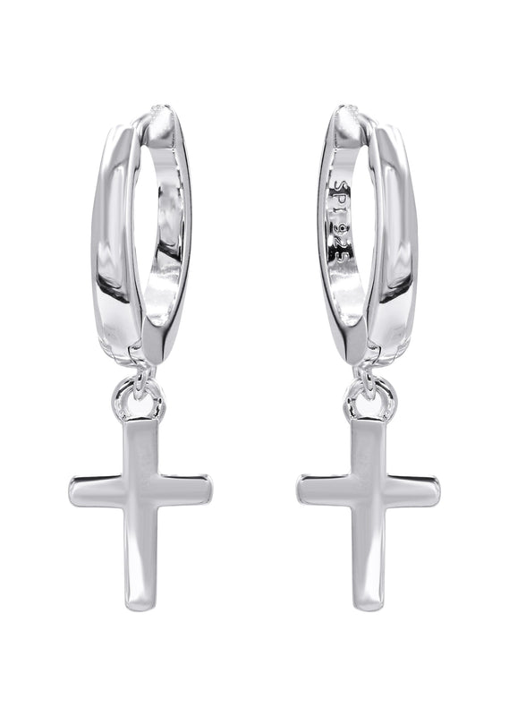 Silver Hoop Cross Earrings | Appx. 2 Grams