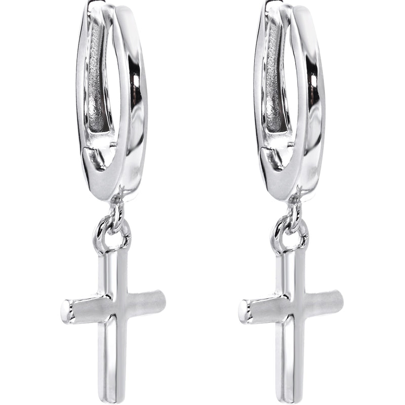 Silver Hoop Cross Earrings | Appx. 2 Grams