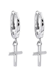Silver Hoop Cross Earrings | Appx. 2 Grams