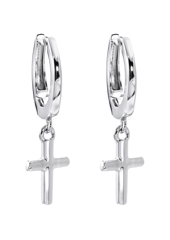 Silver Hoop Cross Earrings | Appx. 2 Grams