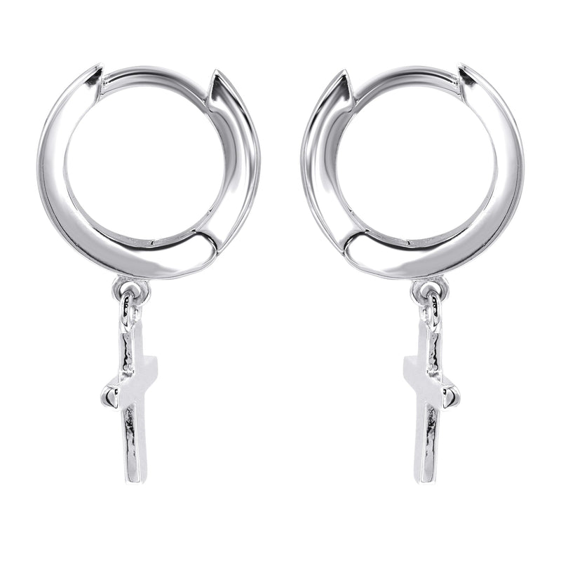 Silver Hoop Cross Earrings | Appx. 2 Grams