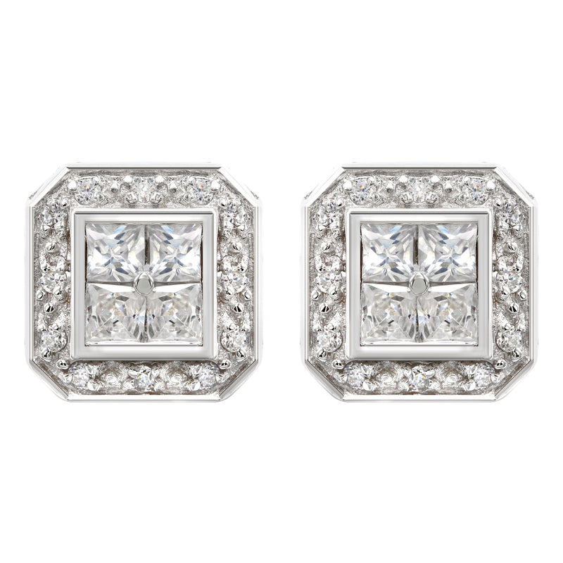 Silver Square Halo Clear CZ Stud Earrings | Appx. 5 Grams