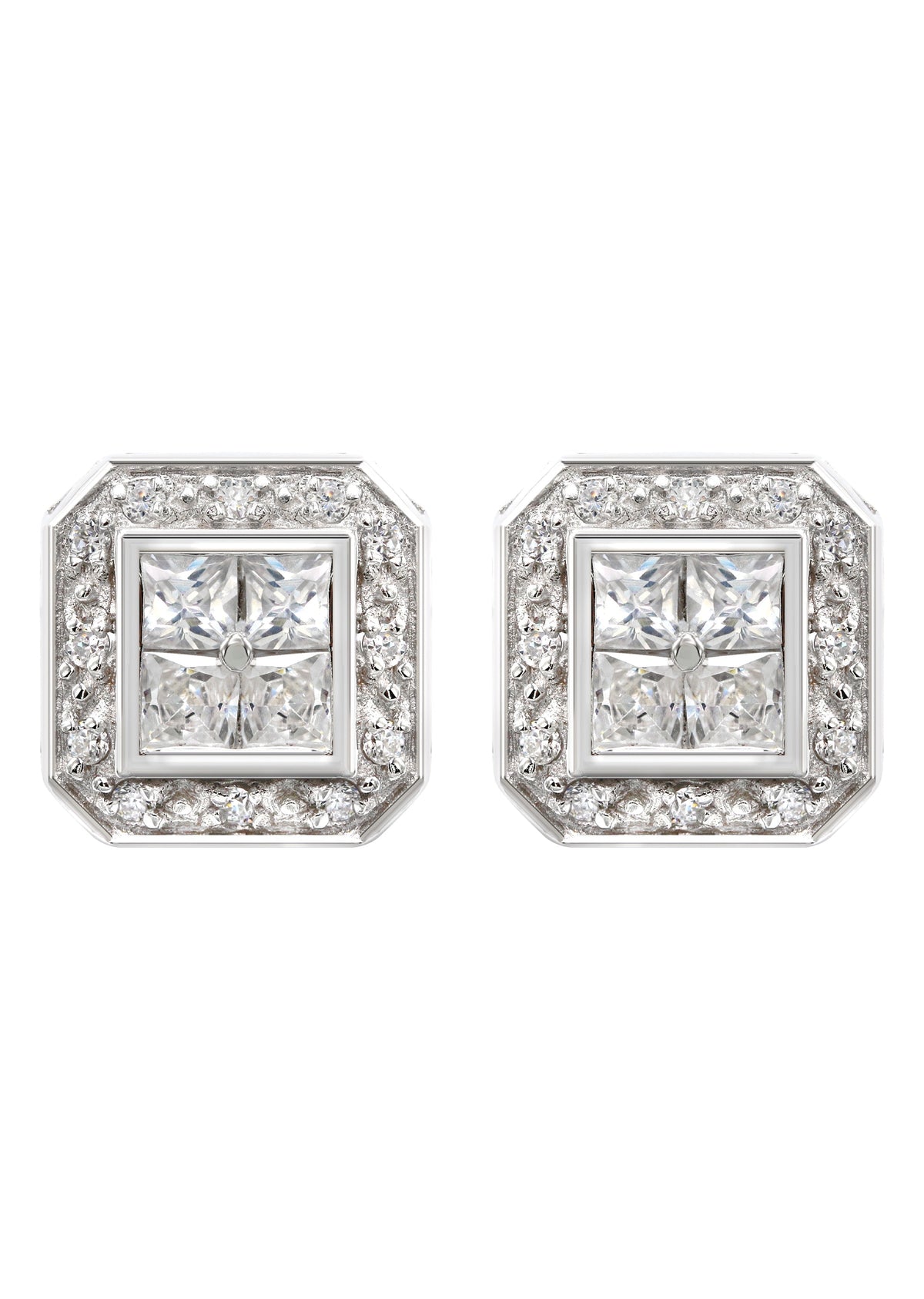Silver Square Halo Clear CZ Stud Earrings | Appx. 5 Grams