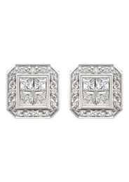 Silver Square Halo Clear CZ Stud Earrings | Appx. 5 Grams