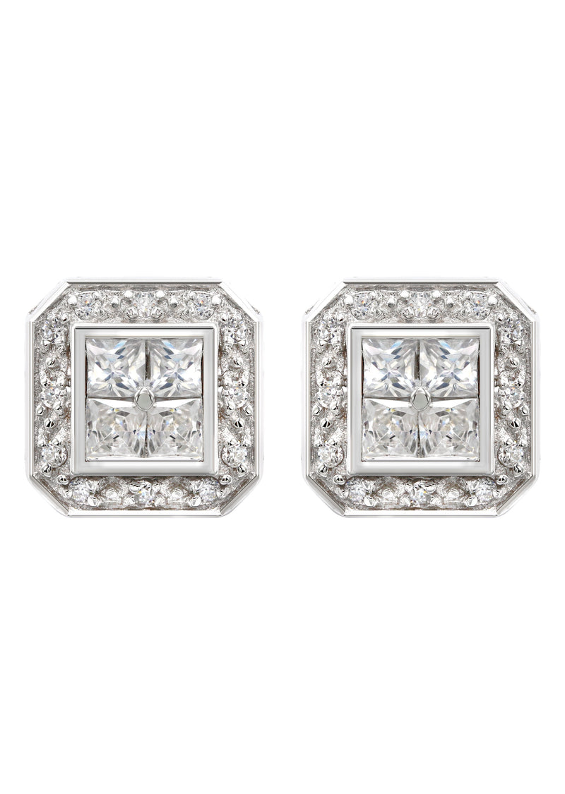Silver Square Halo Clear CZ Stud Earrings | Appx. 5 Grams