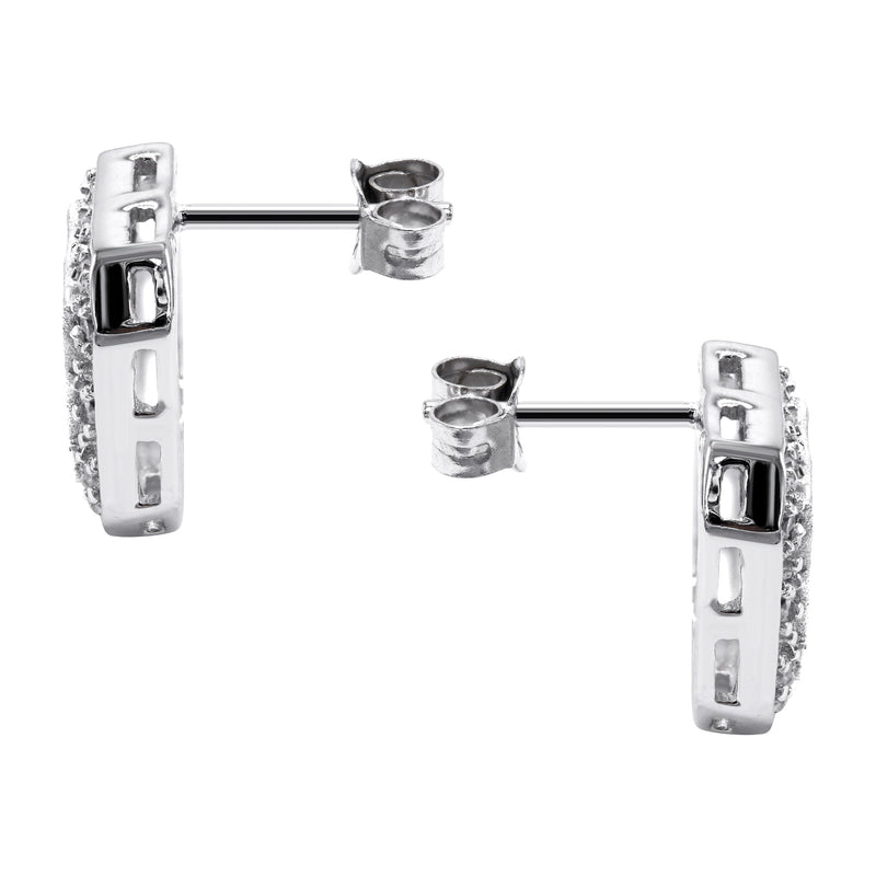 Silver Square Halo Clear CZ Stud Earrings | Appx. 5 Grams