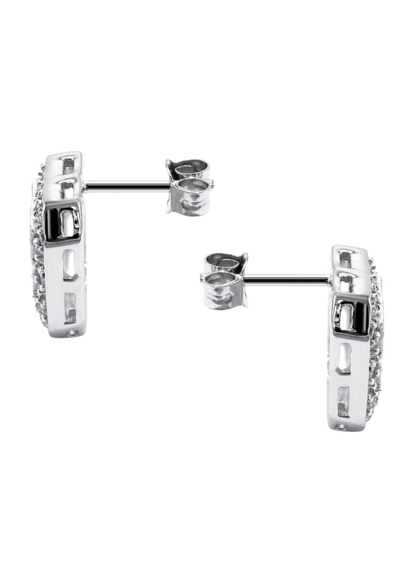 Silver Square Halo Clear CZ Stud Earrings | Appx. 5 Grams