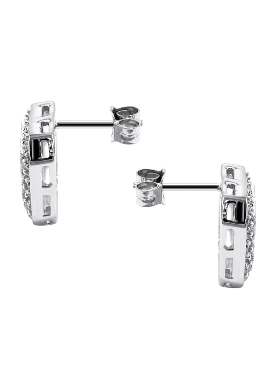 Silver Square Halo Clear CZ Stud Earrings | Appx. 5 Grams