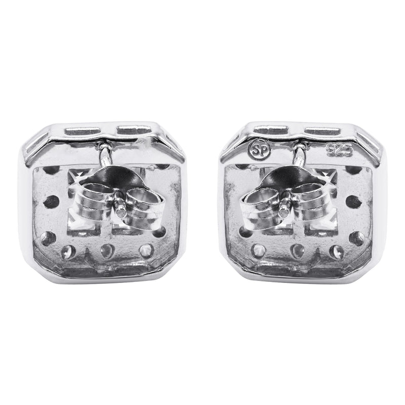 Silver Square Halo Clear CZ Stud Earrings | Appx. 5 Grams