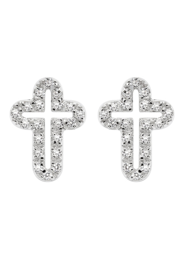 Silver Open Cross Plated Clear CZ Stud Earrings | Appx. 2 Grams