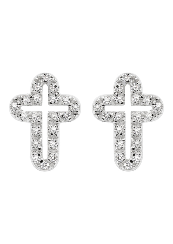 Silver Open Cross Plated Clear CZ Stud Earrings | Appx. 2 Grams