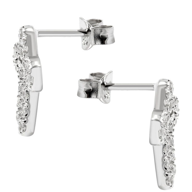 Silver Open Cross Plated Clear CZ Stud Earrings | Appx. 2 Grams