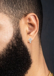 Silver Open Cross Plated Clear CZ Stud Earrings | Appx. 2 Grams