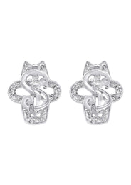 Silver Dollar Sign CZ Stud Earrings | Appx. 5.6 Grams