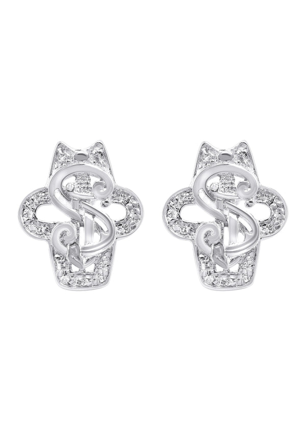 Silver Dollar Sign CZ Stud Earrings | Appx. 5.6 Grams