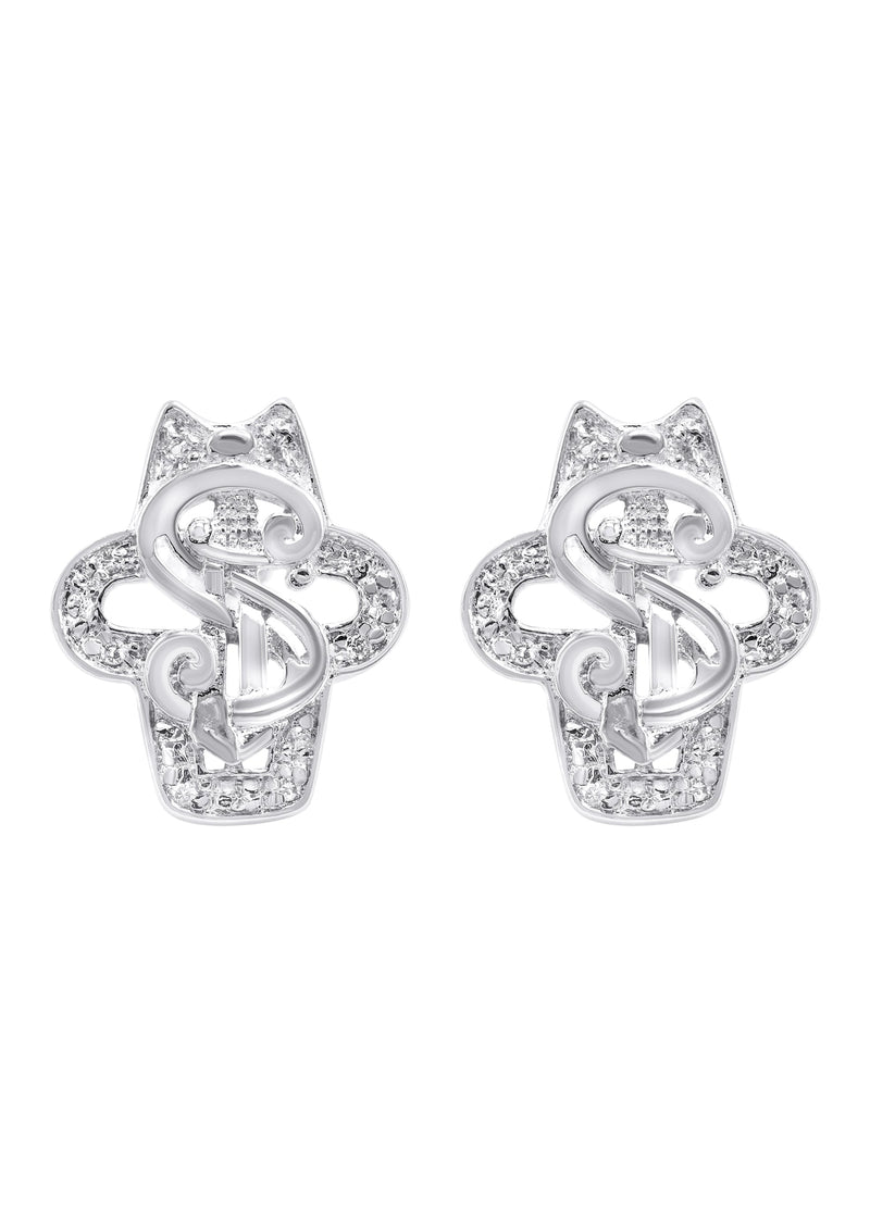 Silver Dollar Sign CZ Stud Earrings | Appx. 5.6 Grams