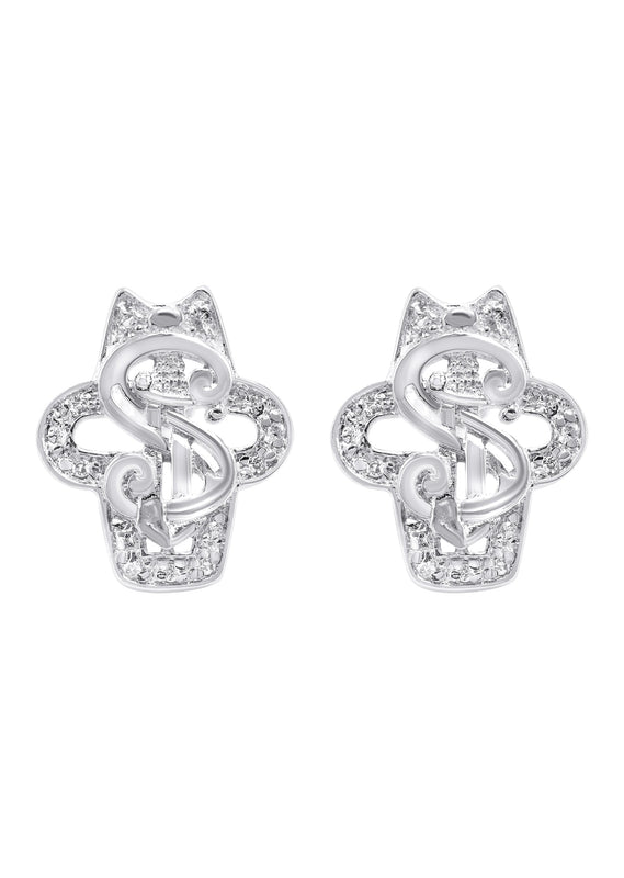 Silver Dollar Sign CZ Stud Earrings | Appx. 5.6 Grams