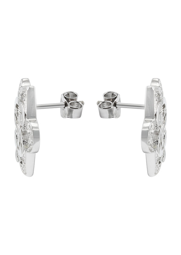 Silver Dollar Sign CZ Stud Earrings | Appx. 5.6 Grams