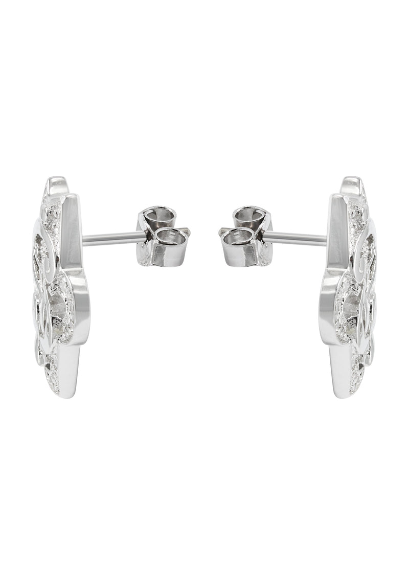 Silver Dollar Sign CZ Stud Earrings | Appx. 5.6 Grams