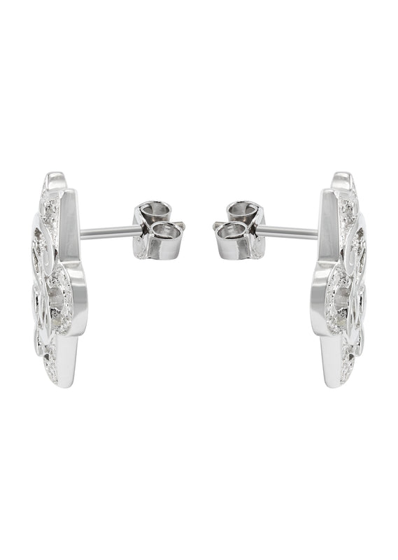 Silver Dollar Sign CZ Stud Earrings | Appx. 5.6 Grams