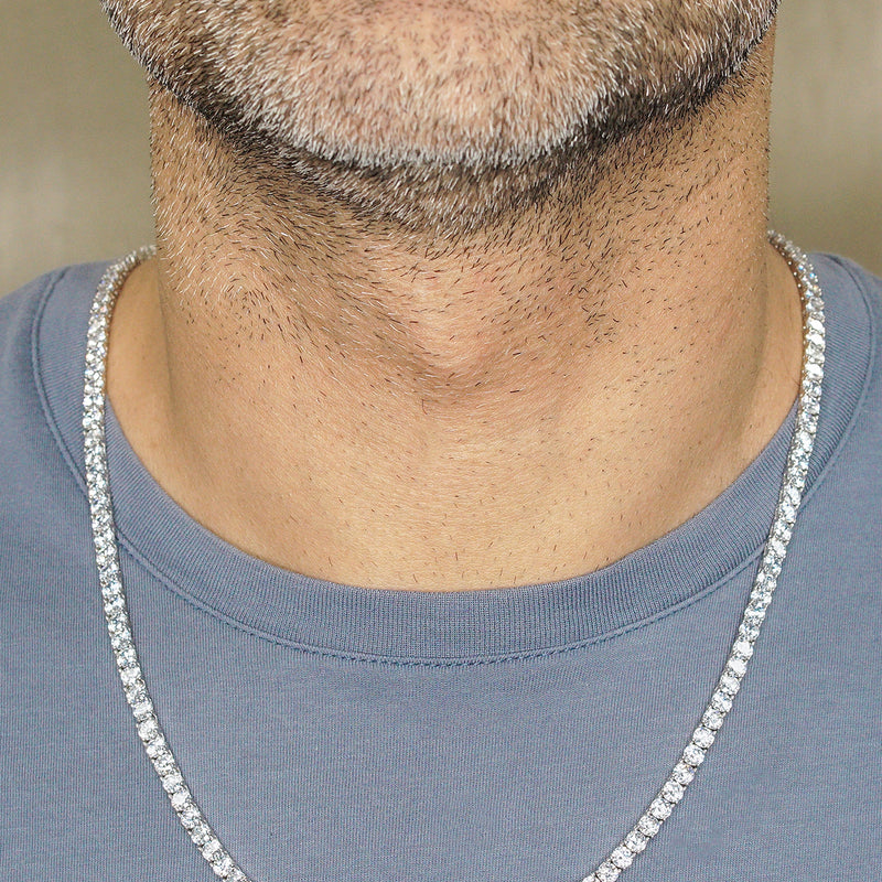 Silver Chain - Mens White Tennis Chain / Necklace - 4 MM