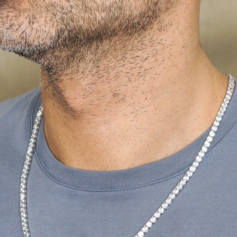 Silver Chain - Mens White Tennis Chain / Necklace - 4 MM