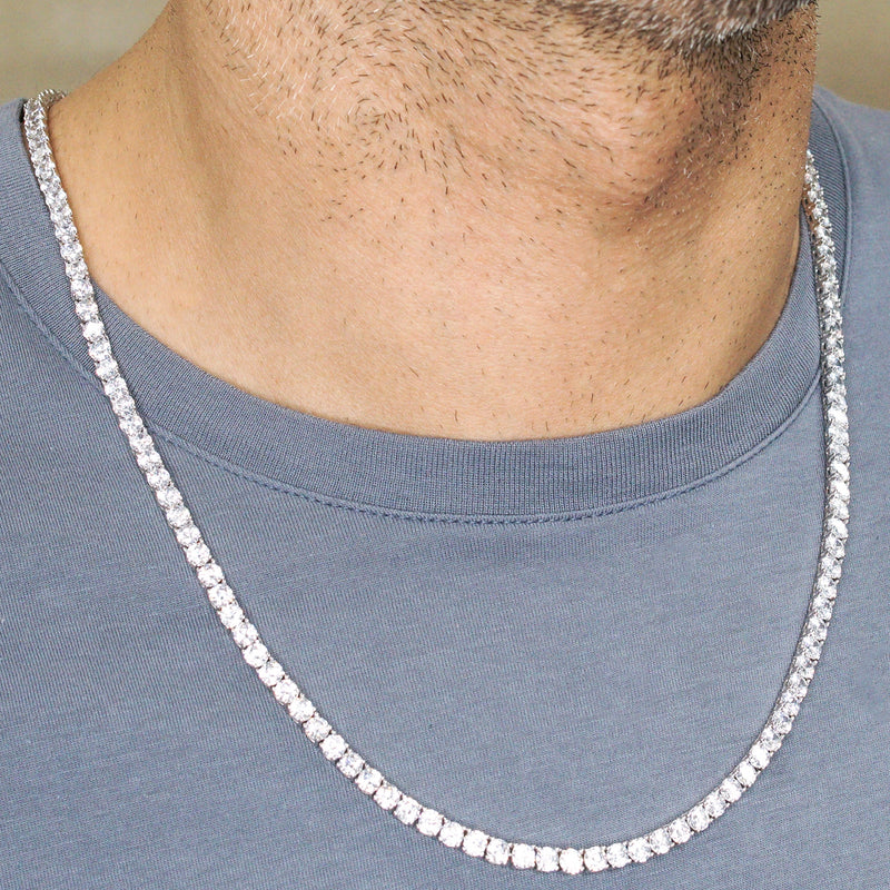 Silver Chain - Mens White Tennis Chain / Necklace - 4 MM