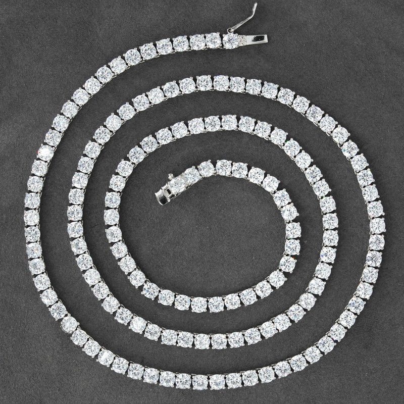 Silver Chain - Mens White Tennis Chain / Necklace - 4 MM