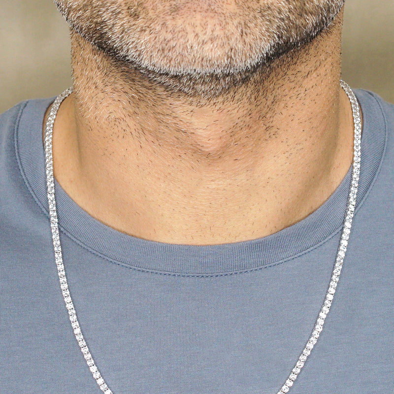 Silver Chain - Mens White Tennis Chain / Necklace - 3 MM