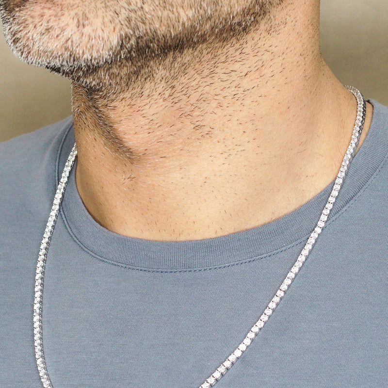 Silver Chain - Mens White Tennis Chain / Necklace - 3 MM
