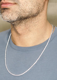 Silver Chain - Mens White Tennis Chain / Necklace - 3 MM