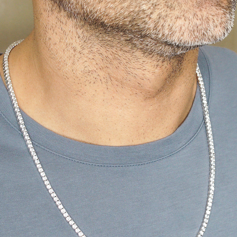 Silver Chain - Mens White Tennis Chain / Necklace - 3 MM