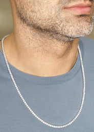 Silver Chain - Mens White Tennis Chain / Necklace - 3 MM