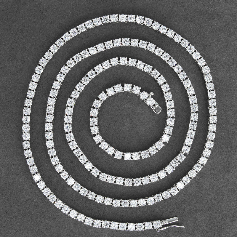 Silver Chain - Mens White Tennis Chain / Necklace - 3 MM